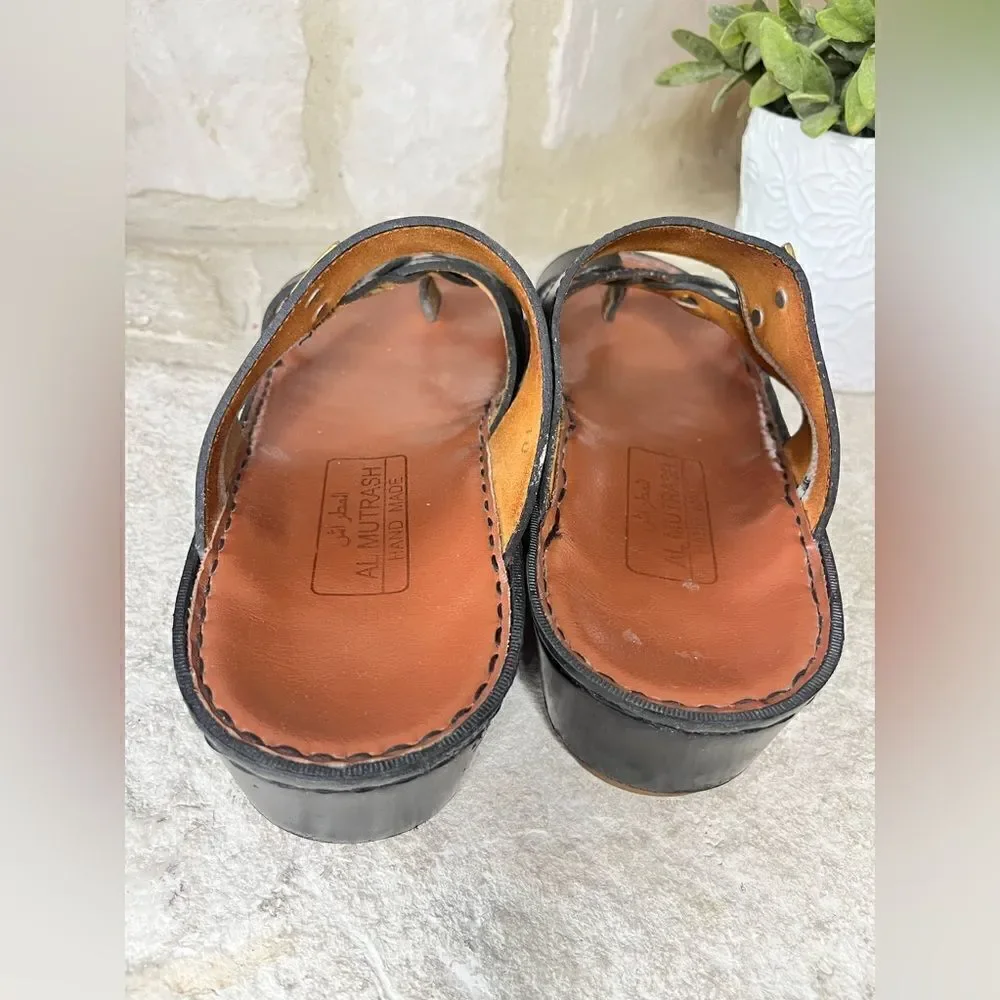 Al Mutrash Black leather toe ring slides sz 10